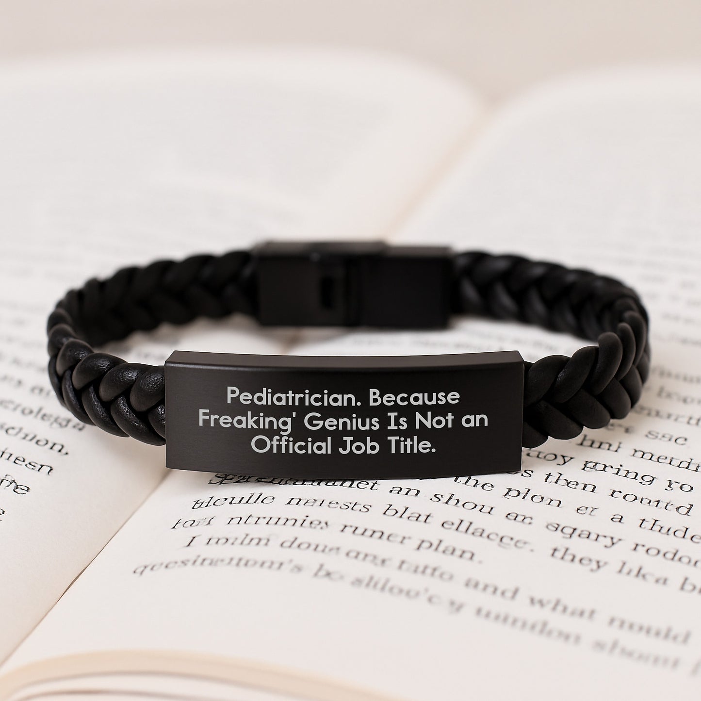 Pediatrician Humor Gifts from Friends for Graduation Unique Interlaced Leather Bracelet with 'Pediatrician. Because Freaking' genius Is Not An Official Job Title.' Quote - Image 3