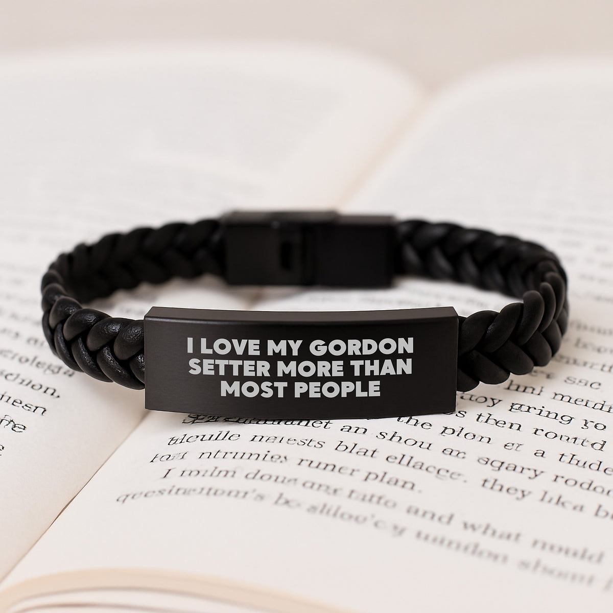 Gordon Setter Dog Lover's Funny Gift, 'I Love My Gordon Setter More Than Most People' Interlaced Leather Bracelet for Birthday, Gifts from Friends for Gordon Setter Dog Parents - Image 3