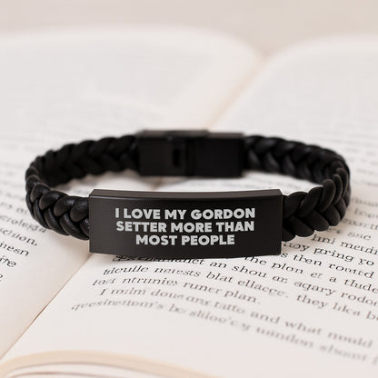 Gordon Setter Dog Lover's Funny Gift, 'I Love My Gordon Setter More Than Most People' Interlaced Leather Bracelet for Birthday, Gifts from Friends for Gordon Setter Dog Parents - Image 3