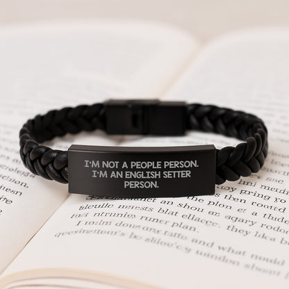 Funny English Setter Dog Gifts for Him, Interlaced Leather Bracelet with Stainless Steel, Unique Birthday Presents from Men to Friends - Image 3