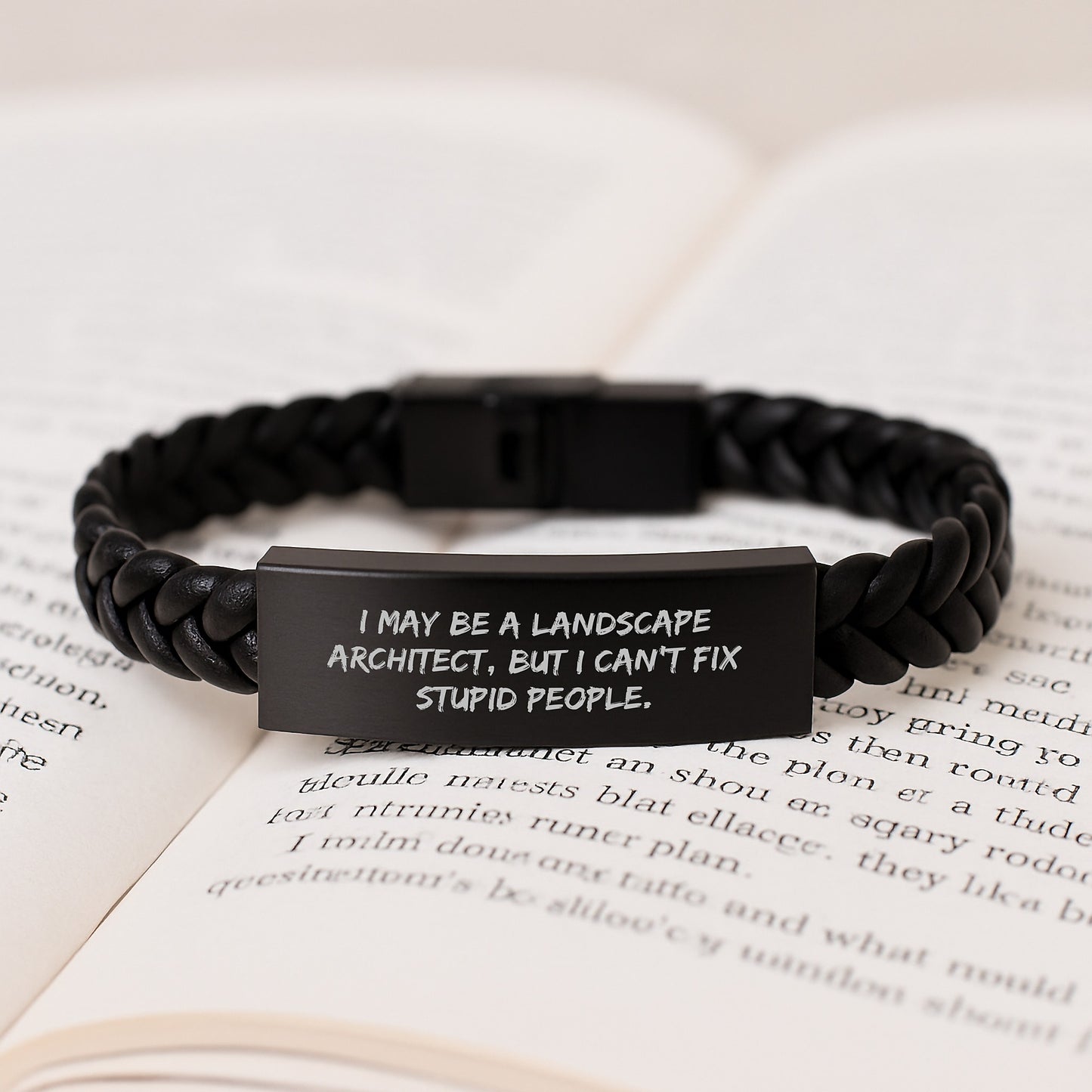Funny Landscape Architect Gifts from Friends for Graduation - Interlaced Leather Bracelet with Stainless Steel Engrave, 'I May Be A Landscape Architect, But I Can't Fix Stupid People.' - Image 3