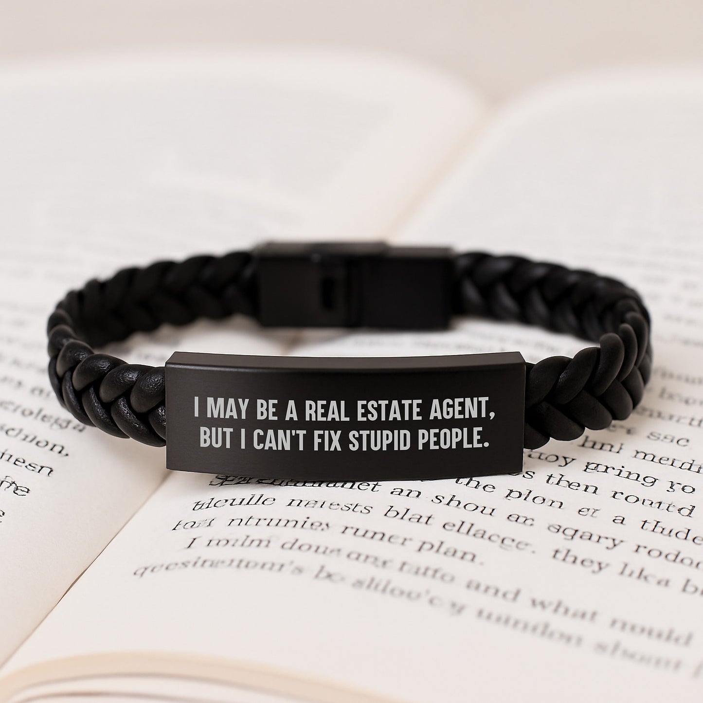 Funny Real Estate Agent Gifts for Men, I May Be A Real Estate Agent, But I Can't Fix Stupid People., Interlaced Leather Bracelet for Graduation, Gifts from Friends, for Real Estate Agent Colleagues - Image 3