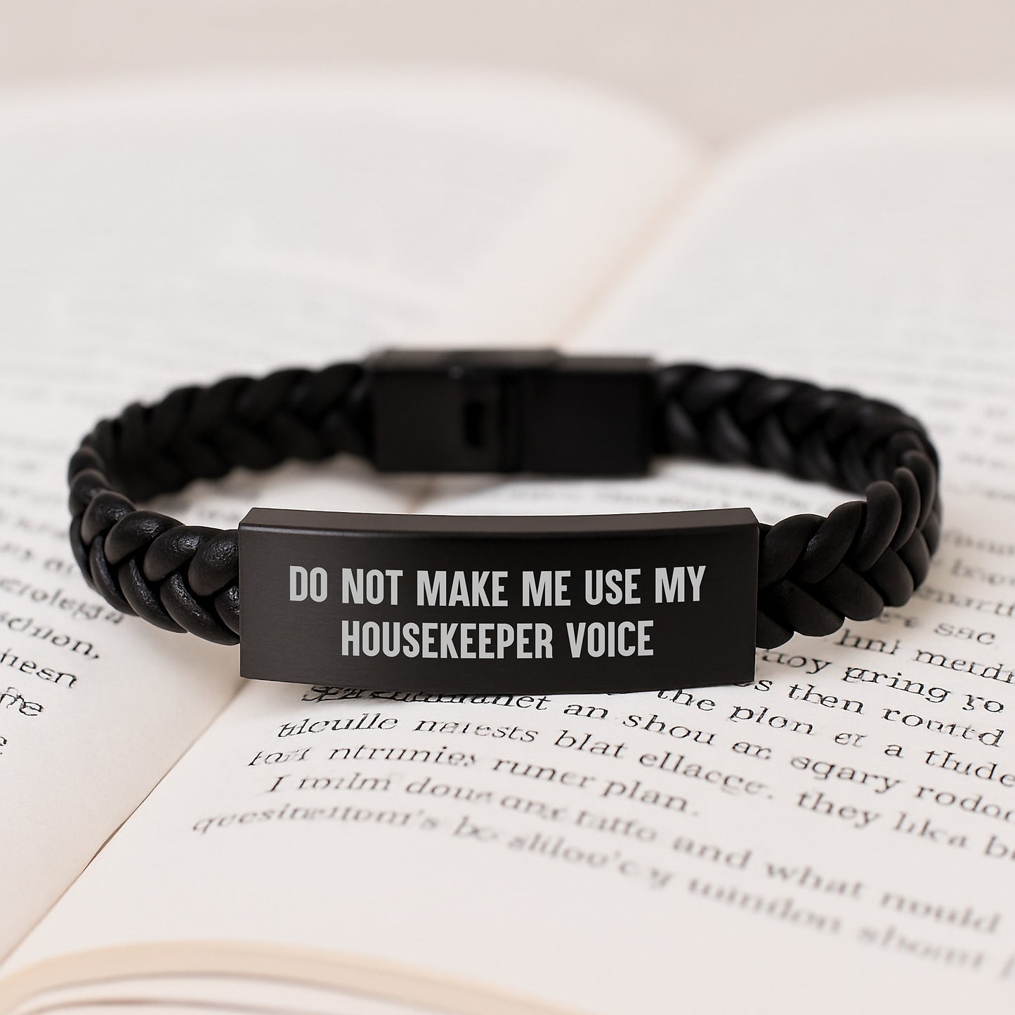 Housekeeper Humor Interlaced Leather Birthday Unique Gifts from Friends, Funny Unique Gifts for Housekeeper, 'Do Not Make Me Use My Housekeeper Voice' Quote - Image 3