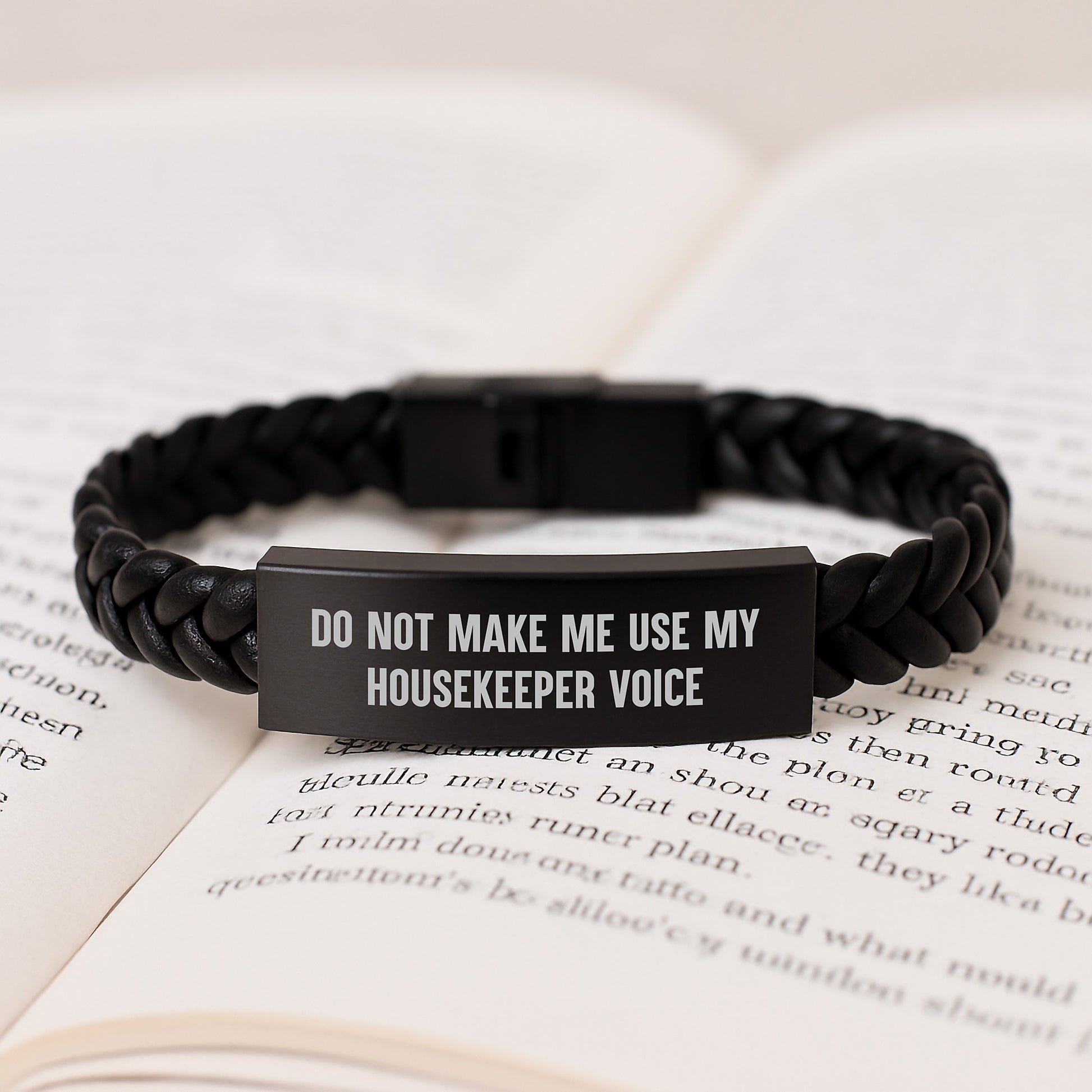 Housekeeper Humor Interlaced Leather Birthday Unique Gifts from Friends, Funny Unique Gifts for Housekeeper, 'Do Not Make Me Use My Housekeeper Voice' Quote - Image 3