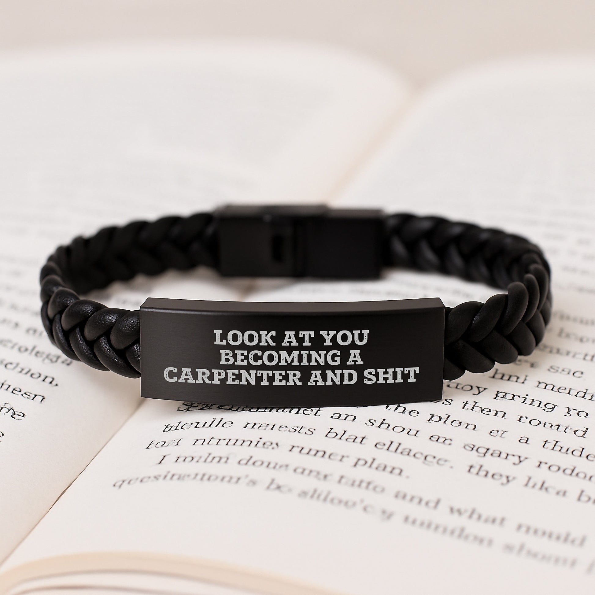 Funny Carpenter Gifts, 'Look At You Becoming A Carpenter And Shit' Interlaced Leather Braceltes for Him, Graduation Unique Gifts from Friends, Family, or Coworkers - Image 3