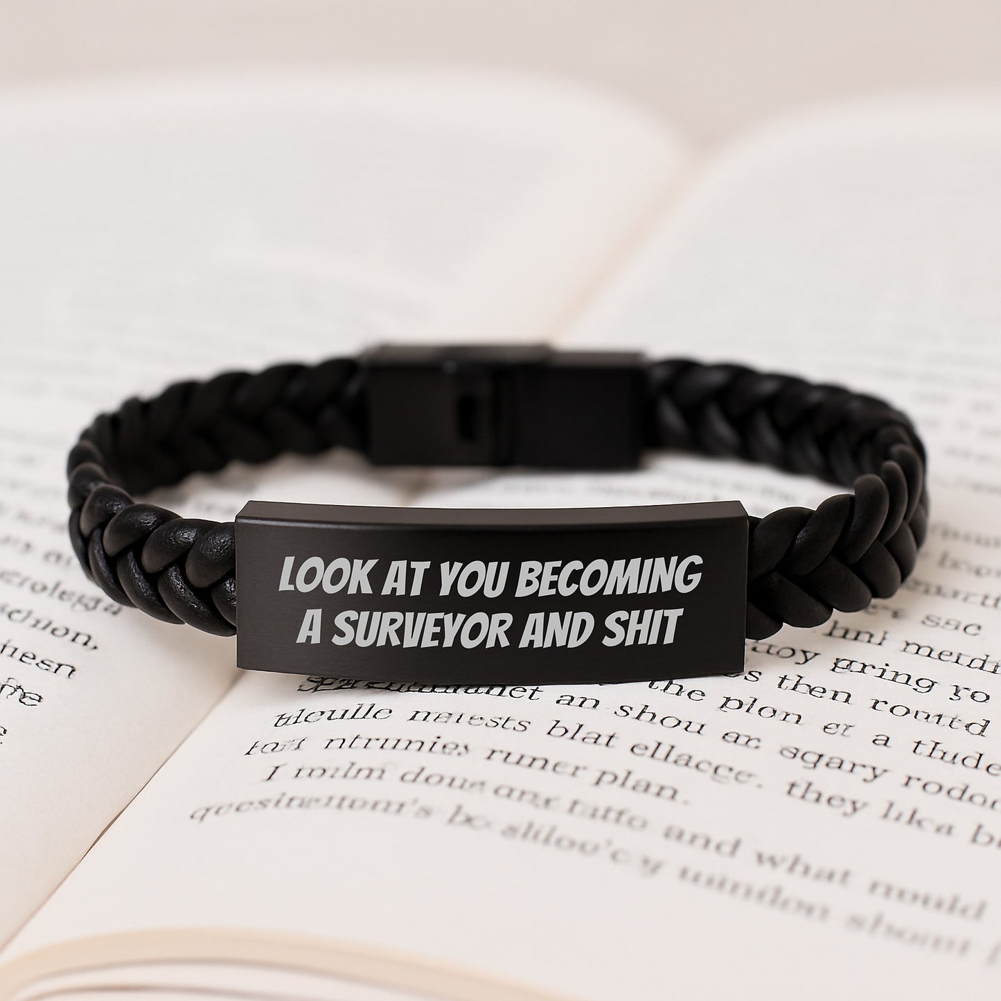 Funny Surveyor Gifts for Men, Interlaced Leather Wristband, 'Look At You Becoming A Surveyor And Shit' Quote, Birthday Unique Gifts from Friends, Coworkers, Family - Image 3