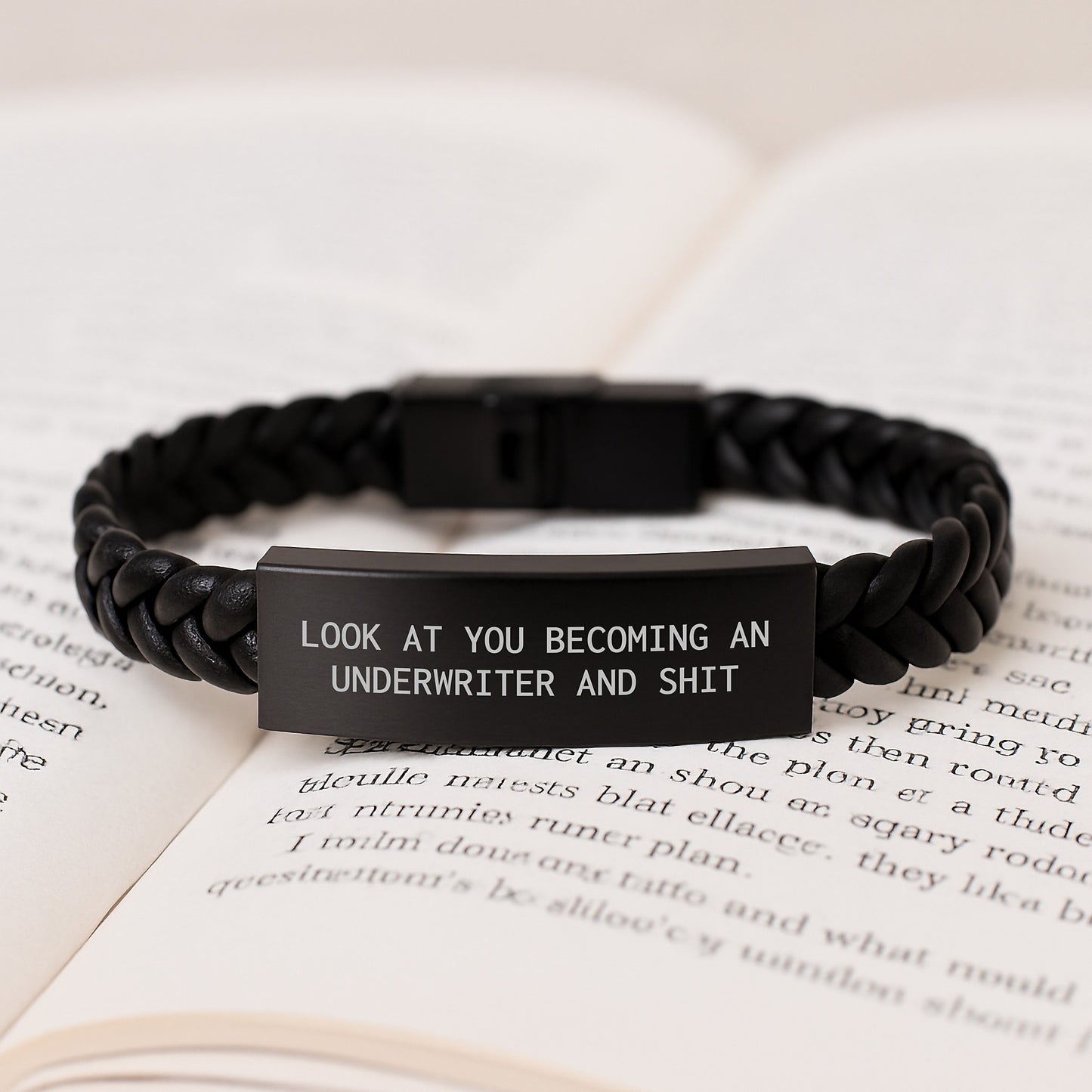 Funny Underwriter Christmas Unique Gifts from Men to Underwriter Friends - Interlaced Leather Bracelet with Engraved Stainless Steel - Image 3