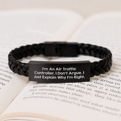 Air Traffic Controller Funny Quote Interlaced Leather Birthday Unique Gifts for Men from Friends, Air Traffic Controller Humor Wristband - Image 3
