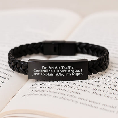 Air Traffic Controller Humor Interlaced Leather Bracelet, Funny Gift from Friends, Birthday Unique Gifts for Men, 'I'm An Air Traffic Controller. I Don't Argue. I Just Explain Why I'm Right.' - Image 3
