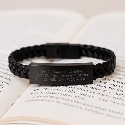 Gifts for General Manager Funny Quote Interlaced Leather Bracelet, Gifts from Men to General Manager, Unique Christmas Unique Gifts for General Manager - Image 3