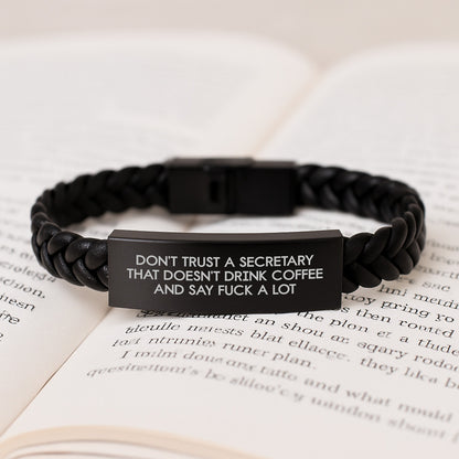 Funny Gift for Secretary, Interlaced Leather Bracelet with Stainless Steel and PU Leather, Birthday Unique Gift for Coworkers - Gifts from Friends to Secretary - Image 3