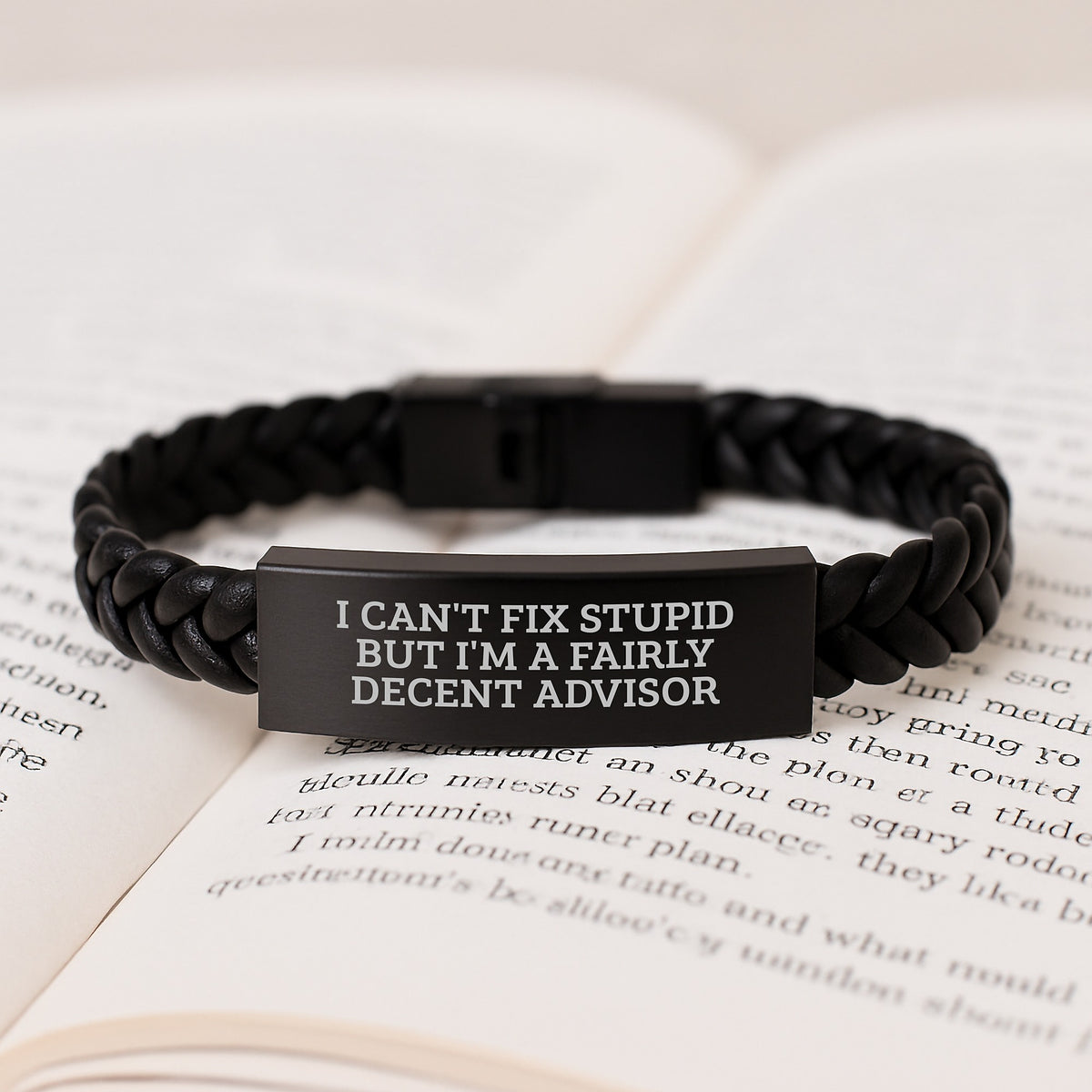 Funny Advisor Gifts from Men, 'I Can't Fix Stupid' Interlaced Leather Bracelet for Advisor Birthday Unique Gifts - Image 3