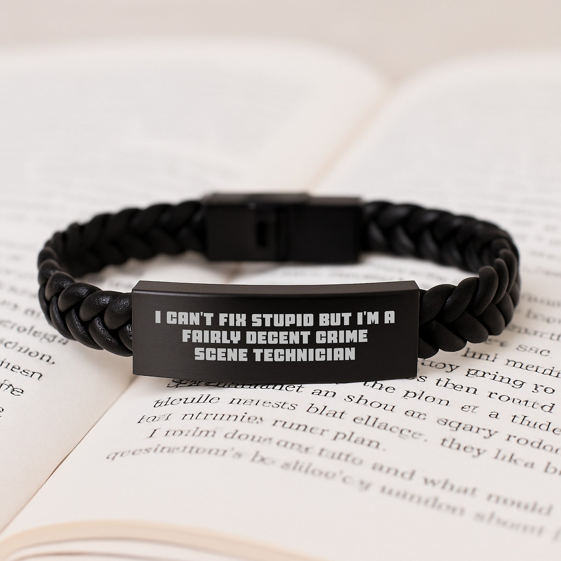 Funny Crime Scene Technician Gifts for Him, Birthday Unique Interlaced Leather Bracelet with Stainless Steel for Men, I Can't Fix Stupid Quotes Jewelry - Image 3