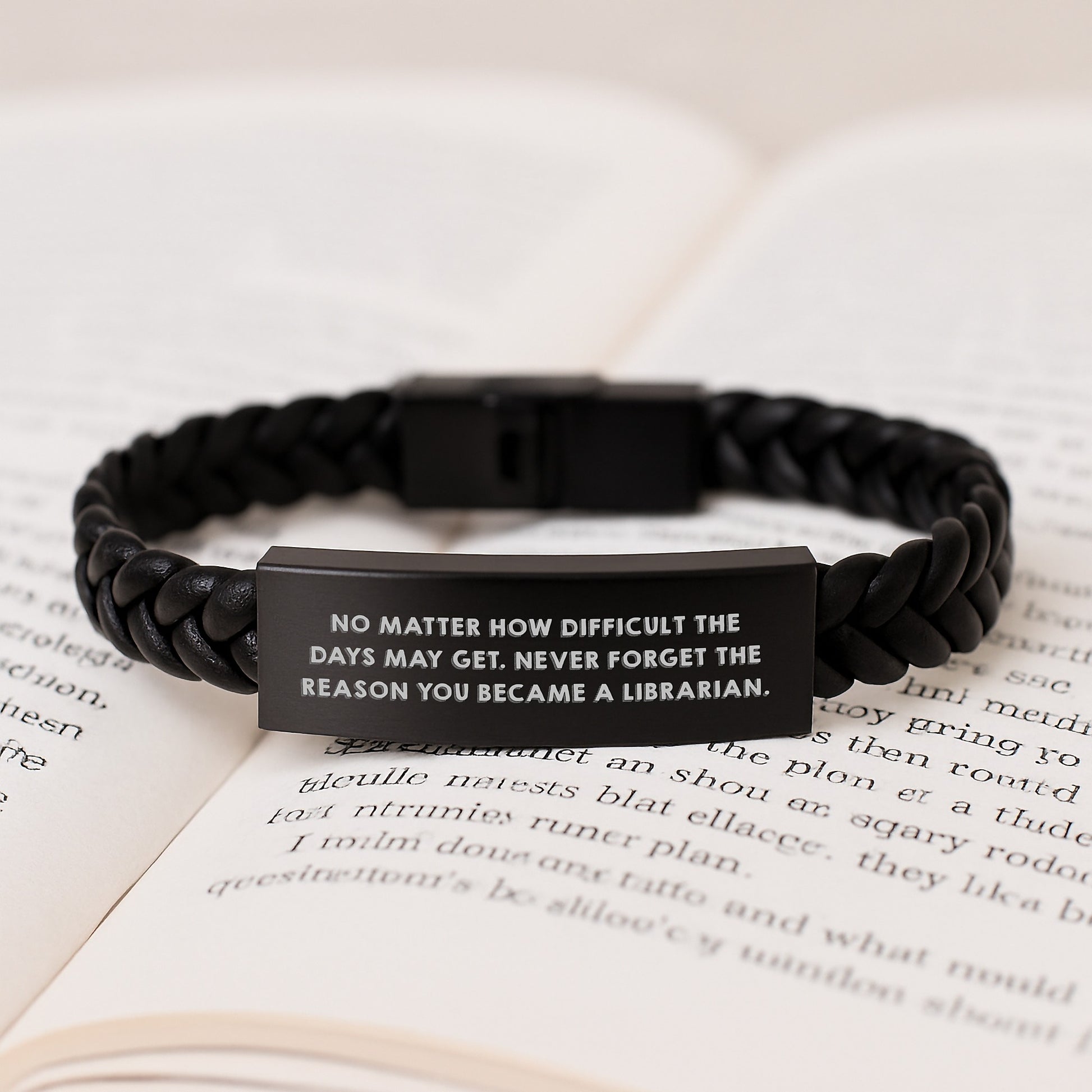 Inspirational Librarian Gifts for Her, Interlaced Leather Bracelet, Stainless Steel and PU Leather, Valentine's Unique Jewelry, Gifts from Family, for Librarian - Image 3
