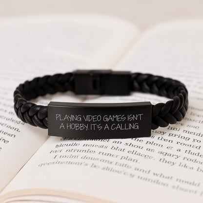 Funny Gaming Quote Interlaced Leather Bracelet Gifts for Men Playing Video Games Birthday Unique Gifts from Family - Image 3