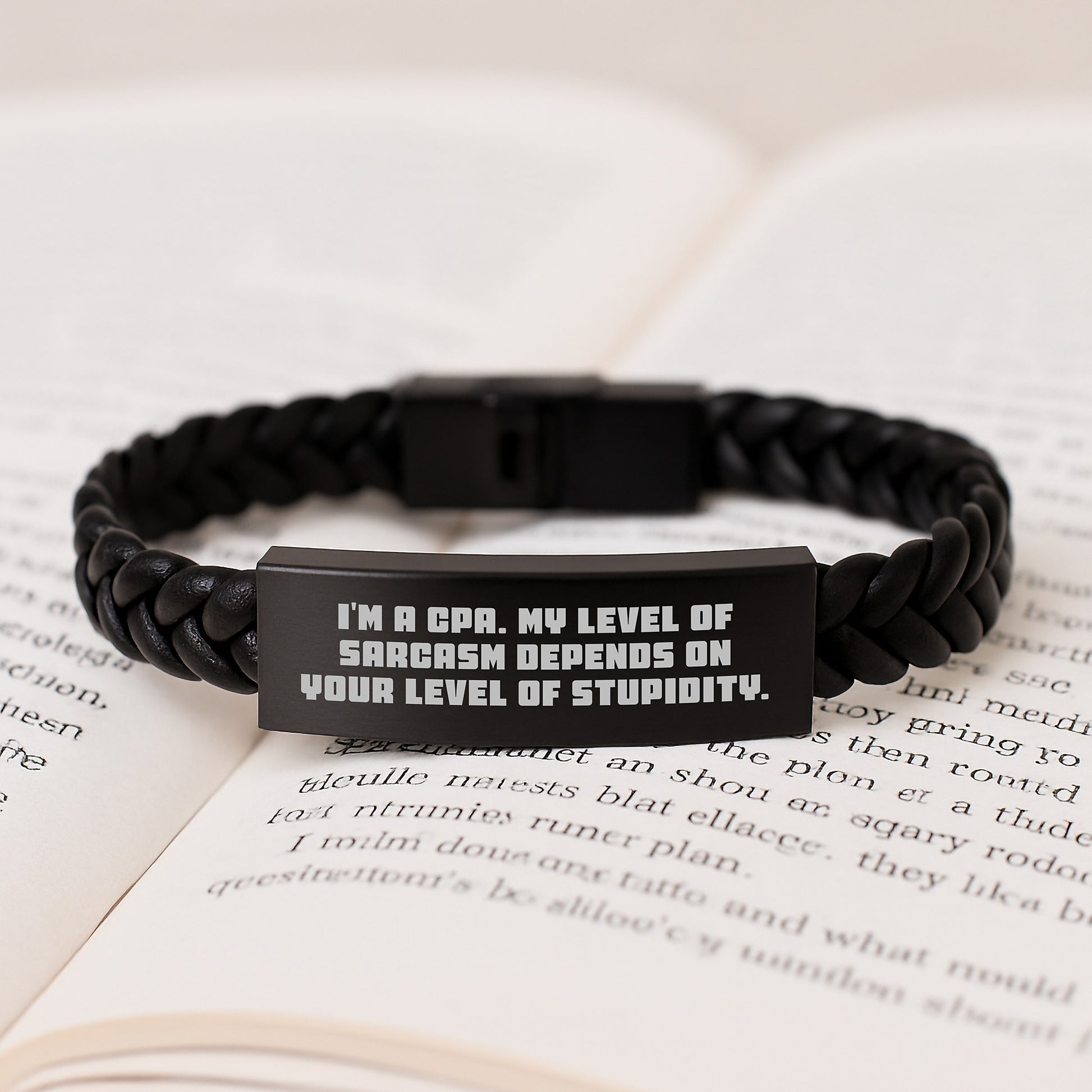 Funny CPA Gifts for Men, Women, Friends, Coworkers - 'I'm A Cpa. My Level Of Sarcasm Depends On Your Level Of Stupidity.' Interlaced Leather Bracelet, Birthday Unique Gifts from Family - Image 3