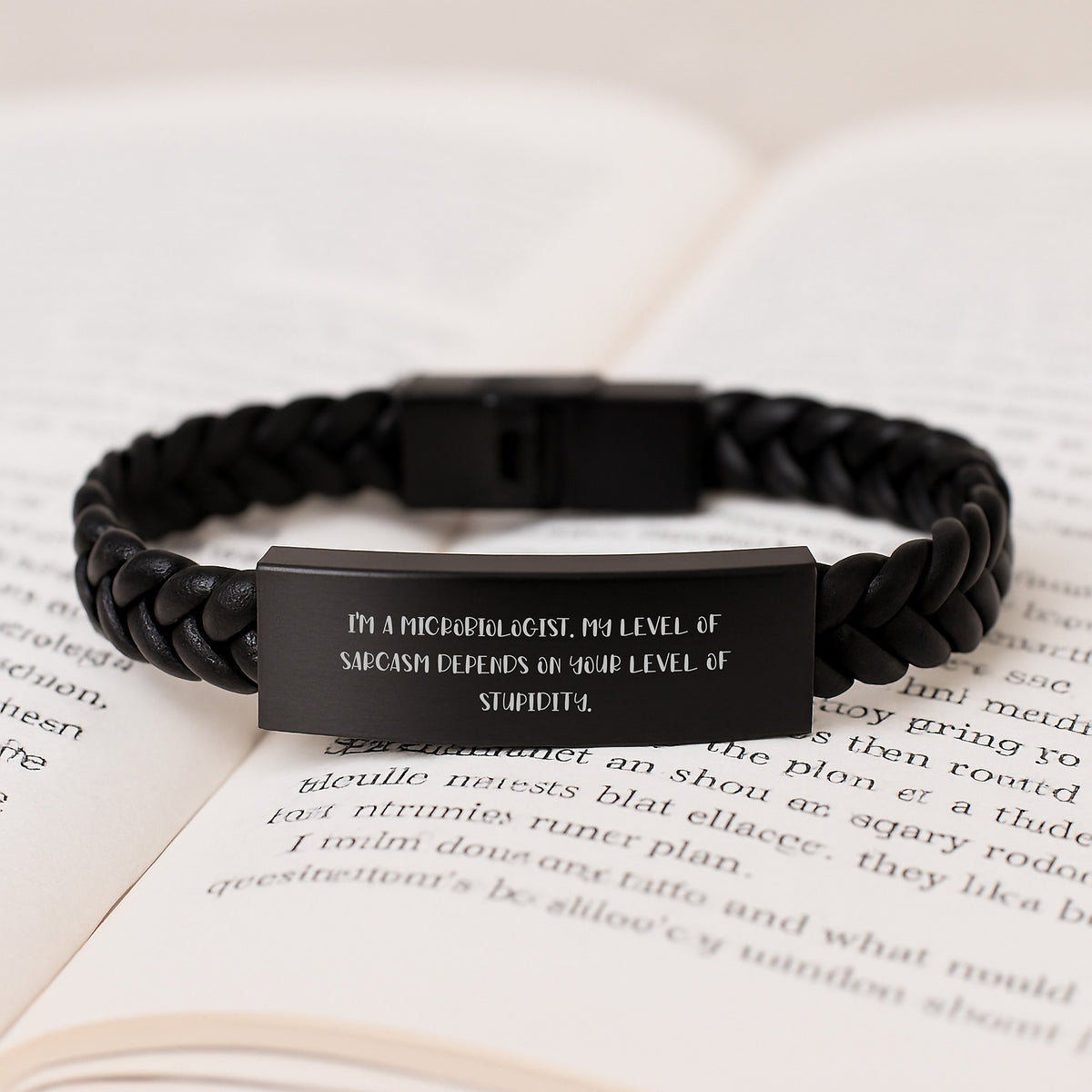 Funny Microbiologist Gifts for Men - Interlaced Leather Bracelet, Sarcasm Depends on Stupidity, Mother's Day Unique Gifts - Image 3