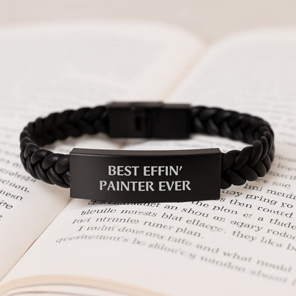Painter's Proud Interlaced Leather Bracelet, Funny Quote Gifts from Friends to Best Effin' Painter Ever, 7.87 inches, Birthday Unique Gifts for Men - Image 3
