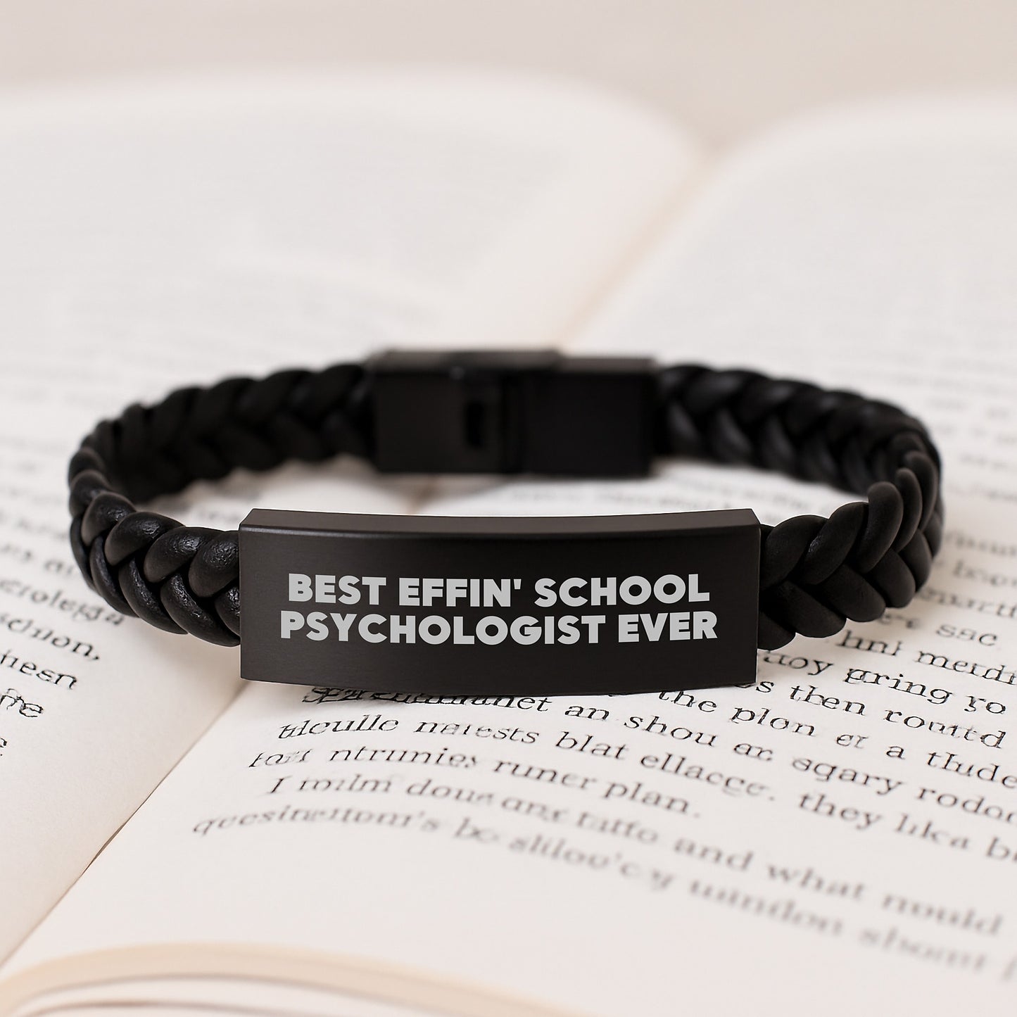 Funny School Psychologist Gifts, Best Effin' School Psychologist Ever Interlaced Leather Bracelet, Gifts from Dad - Image 3