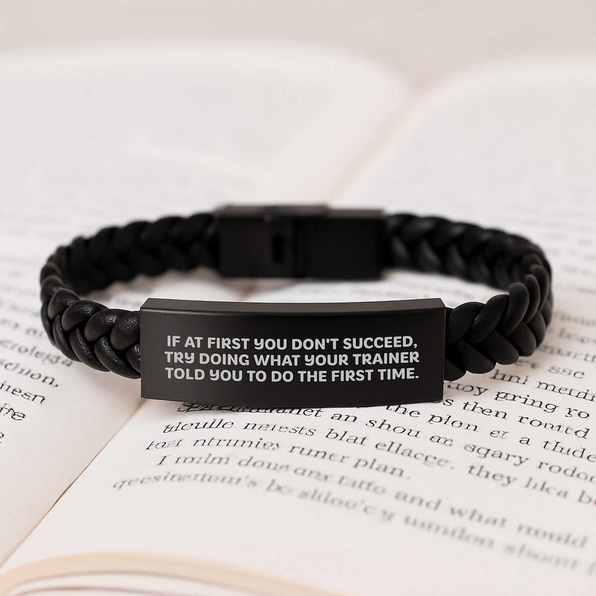 Funny Trainer Gifts for Men from Friends - Valentine's Unique Interlaced Leather Bracelet, Trainer Quote, Stainless Steel and PU Leather - Image 3