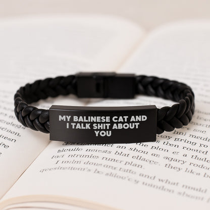 Funny Balinese Cat Lover Gifts from Friends to Family, Interlaced Leather Bracelet with Quote 'My Balinese Cat And I Talk Shit About You', Christmas Unique Gifts for Men Women - Image 3
