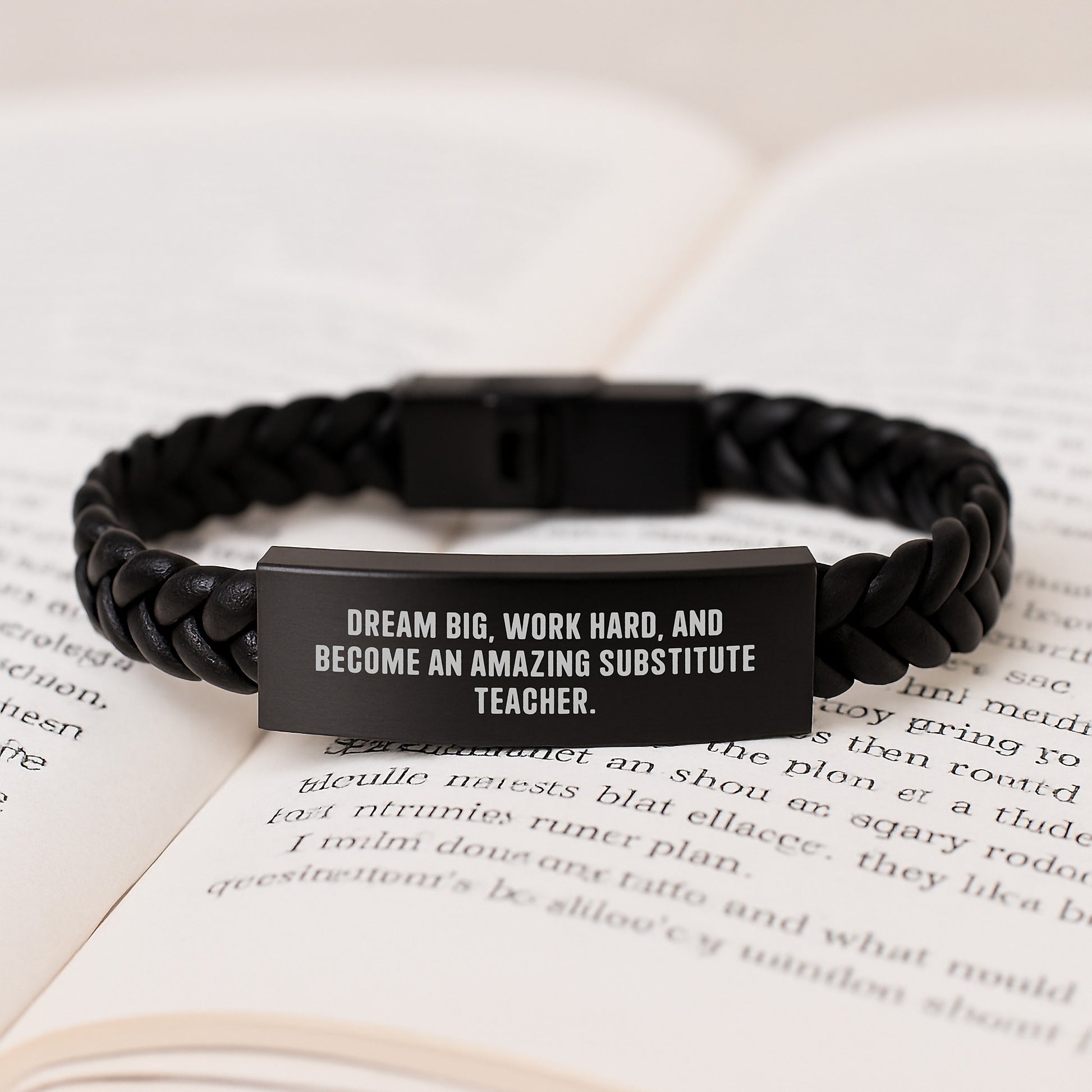 Inspirational Substitute Teacher Gifts, Interlaced Leather Bracelet for Graduation, 'Dream Big, Work Hard, And Become An Amazing Substitute Teacher.' - Image 3