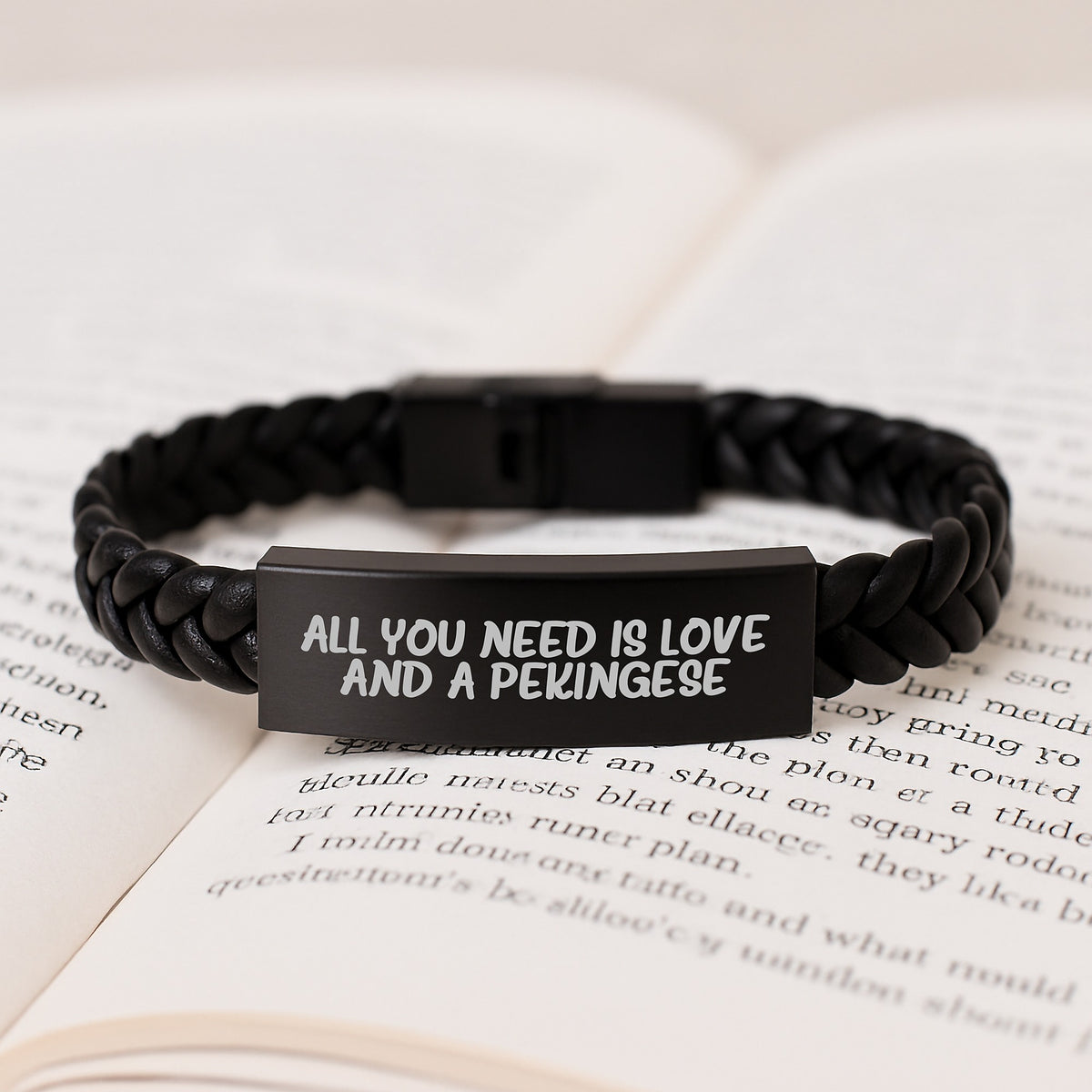 Pekingese Dog Lover Gifts for Men Women Family Friends - Graduation Unique Interlaced Leather Bracelet with Engraved Stainless Steel - All You Need Is Love And A Pekingese - Image 3