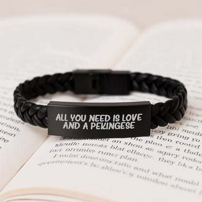 Pekingese Dog Lover Gifts for Men Women Family Friends - Graduation Unique Interlaced Leather Bracelet with Engraved Stainless Steel - All You Need Is Love And A Pekingese - Image 3