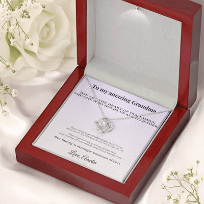 Gift for Grandmother – Love Knot Necklace – “Heart of Our Family” – Personalized Grandma Gift from Grandchild