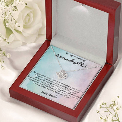 Gift for Grandmother – Love Knot Necklace – Personalized Name Gift from Grandchild – “To My Amazing Grandmother” Jewelry