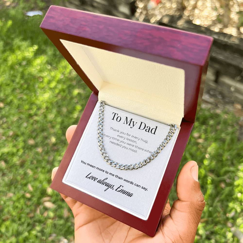 To My Dad Cuban Link Chain Necklace – Thank You for Every Hug – Personalized Gift from Daughter