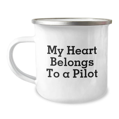 Funny Pilot Gifts, My Heart Belongs To A Pilot, Unique Graduation Camping Mug for Him - Image 1