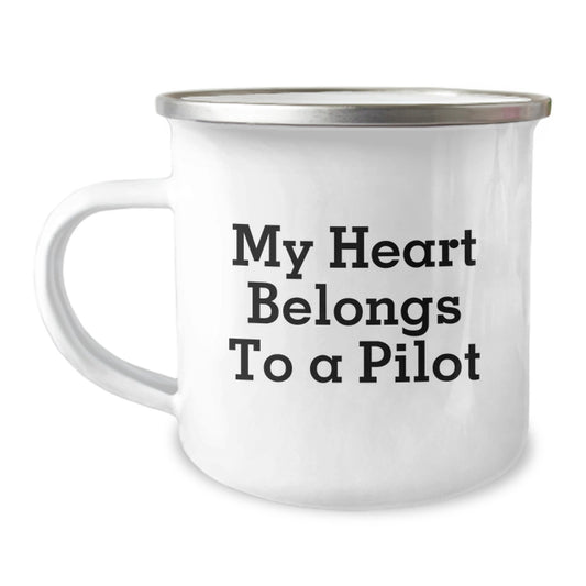 Funny Pilot Gifts, My Heart Belongs To A Pilot, Unique Graduation Camping Mug for Him - Image 1
