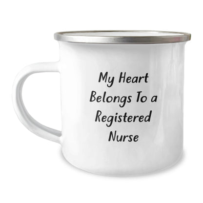 Funny Registered Nurse Gifts from Friends and Family - My Heart Belongs To A Registered Nurse Birthday Unique Gifts for Registered Nurses Camping Mug - Image 1