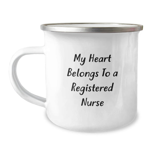 Funny Registered Nurse Gifts from Friends and Family - My Heart Belongs To A Registered Nurse Birthday Unique Gifts for Registered Nurses Camping Mug - Image 1
