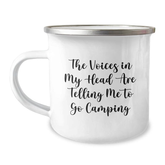 Camping Gifts from Family - Funny Quote Camping Mug for Birthday, 'The Voices In My Head Are Telling Me To Go Camping' - Camping Mug for Men or Women - Image 1