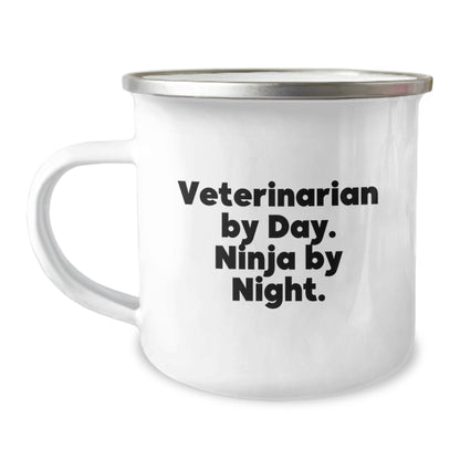 Funny Veterinarian Gifts for Men, 'Veterinarian By Day. Ninja By Night.' Camping Mug, Unique Christmas Memorable Presents for Coworkers - Image 1