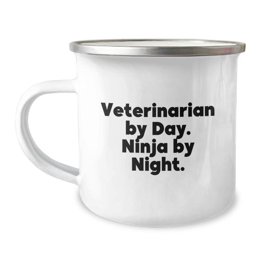 Funny Veterinarian Gifts for Men, 'Veterinarian By Day. Ninja By Night.' Camping Mug, Unique Christmas Memorable Presents for Coworkers - Image 1