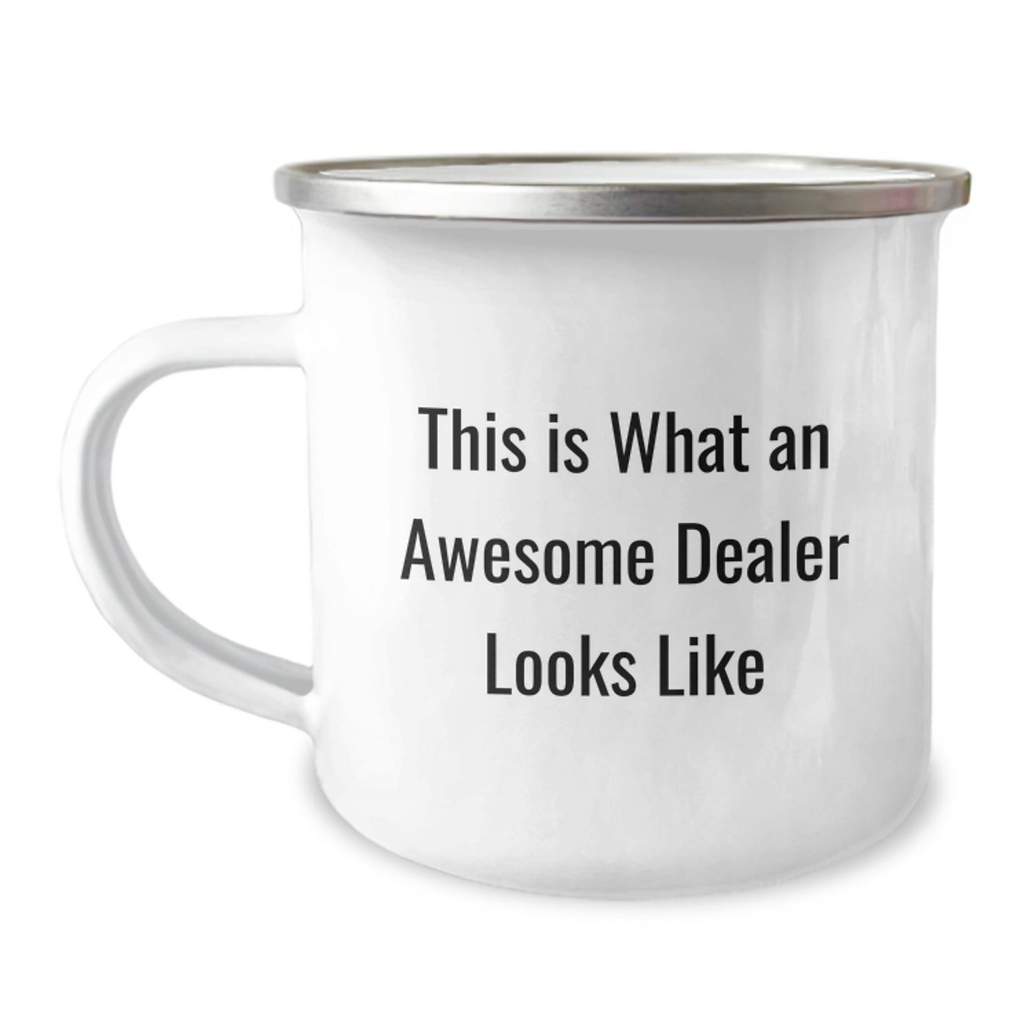 Funny Dealer Gifts, Awesome Dealer Birthday Unique Gifts, Stainless Steel Camping Mug with This Is What An Awesome Dealer Looks Like Quote - Image 1