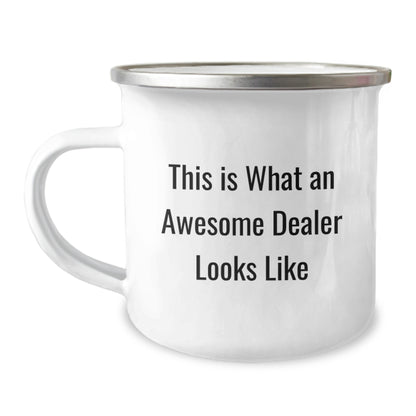 Funny Dealer Gifts, Awesome Dealer Birthday Unique Gifts, Stainless Steel Camping Mug with This Is What An Awesome Dealer Looks Like Quote - Image 1