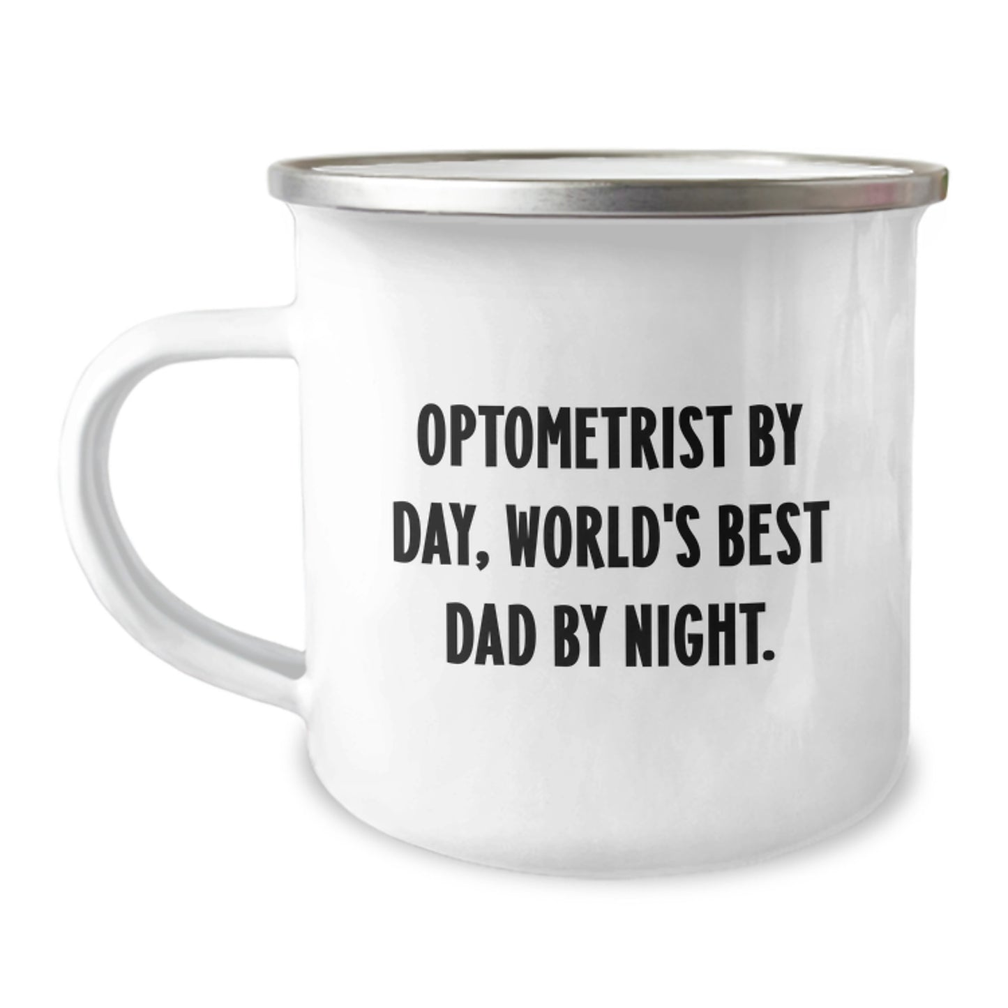 Funny Optometrist Gifts Christmas Camping Mug, World's Best Dad Quote, Unique Optometrist Office Mug, Enamel Finish, 12 oz Capacity, Gifts for Husband, Gifts from Dad - Image 1