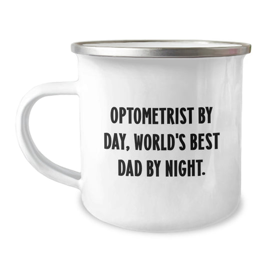 Funny Optometrist Gifts Christmas Camping Mug, World's Best Dad Quote, Unique Optometrist Office Mug, Enamel Finish, 12 oz Capacity, Gifts for Husband, Gifts from Dad - Image 1