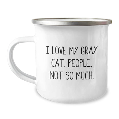 Funny Gray Cat Camping Mug Gifts from Friends for Birthday Unique Presents - Image 1