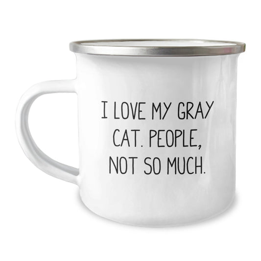 Funny Gray Cat Camping Mug Gifts from Friends for Birthday Unique Presents - Image 1