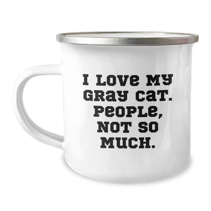 Funny Gray Cat Camping Mug Gifts for Men from Friends on Birthday - Image 1