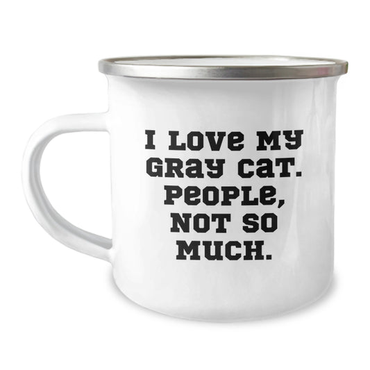 Funny Gray Cat Camping Mug Gifts for Men from Friends on Birthday - Image 1