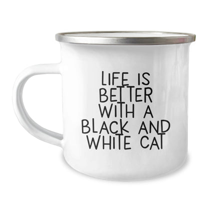Black and White Cat Camping Mug - Funny Quote Gifts for Black and White Cat Lovers from Friends - Birthday Unique Gifts for Men Women - Image 1