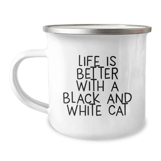 Black and White Cat Camping Mug - Funny Quote Gifts for Black and White Cat Lovers from Friends - Birthday Unique Gifts for Men Women - Image 1