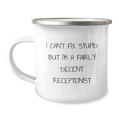 Funny Receptionist Gifts from Friends and Family - Camping Mug for Birthday Unique Presents - Image 1