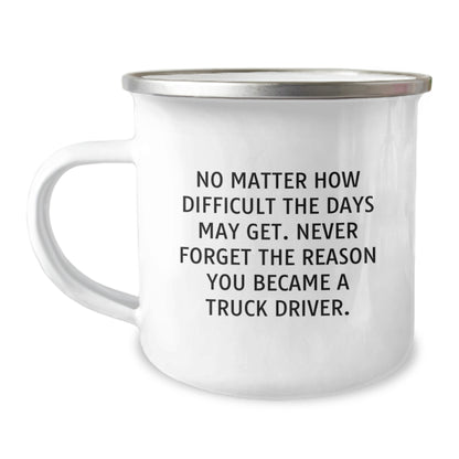 Funny Truck Driver Gifts from Family - Camping Mug with Inspirational Quote 'No Matter How Difficult The Days May Get. Never Forget The Reason You Became A Truck Driver. - Mother's Day Unique - Image 1